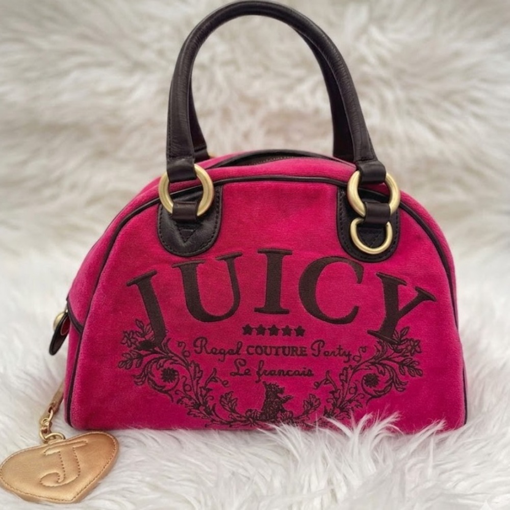Juicy Couture Y2K PINK Velour REGAL COUTURE Bowler Bag RARE VINTAGE 2000’s - Picture 2 of 16